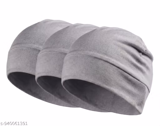 Cotton Lycra Beanie Skull Cap for Men & Women – Stretchable Unisex Helmet Liner Pack of 3