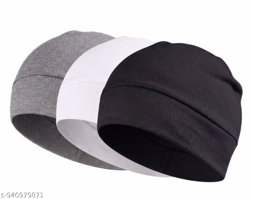 Cotton Lycra Beanie Skull Cap for Men & Women – Stretchable Unisex Helmet Liner Combo Pack of 3