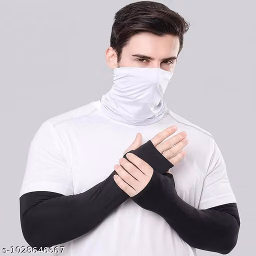 Unisex Arm Sleeves & Bandana Set – Stretchable UV Protection Sleeves with Head & Face Cover for Sports