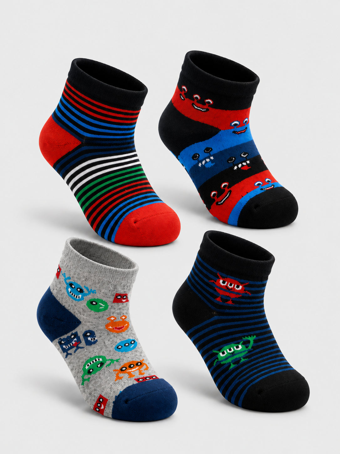 Babycare Boys Everyday Socks for School Wear, Casual Comfort, Uniform Use and Regular Wardrobe Essentials - Pack of 4