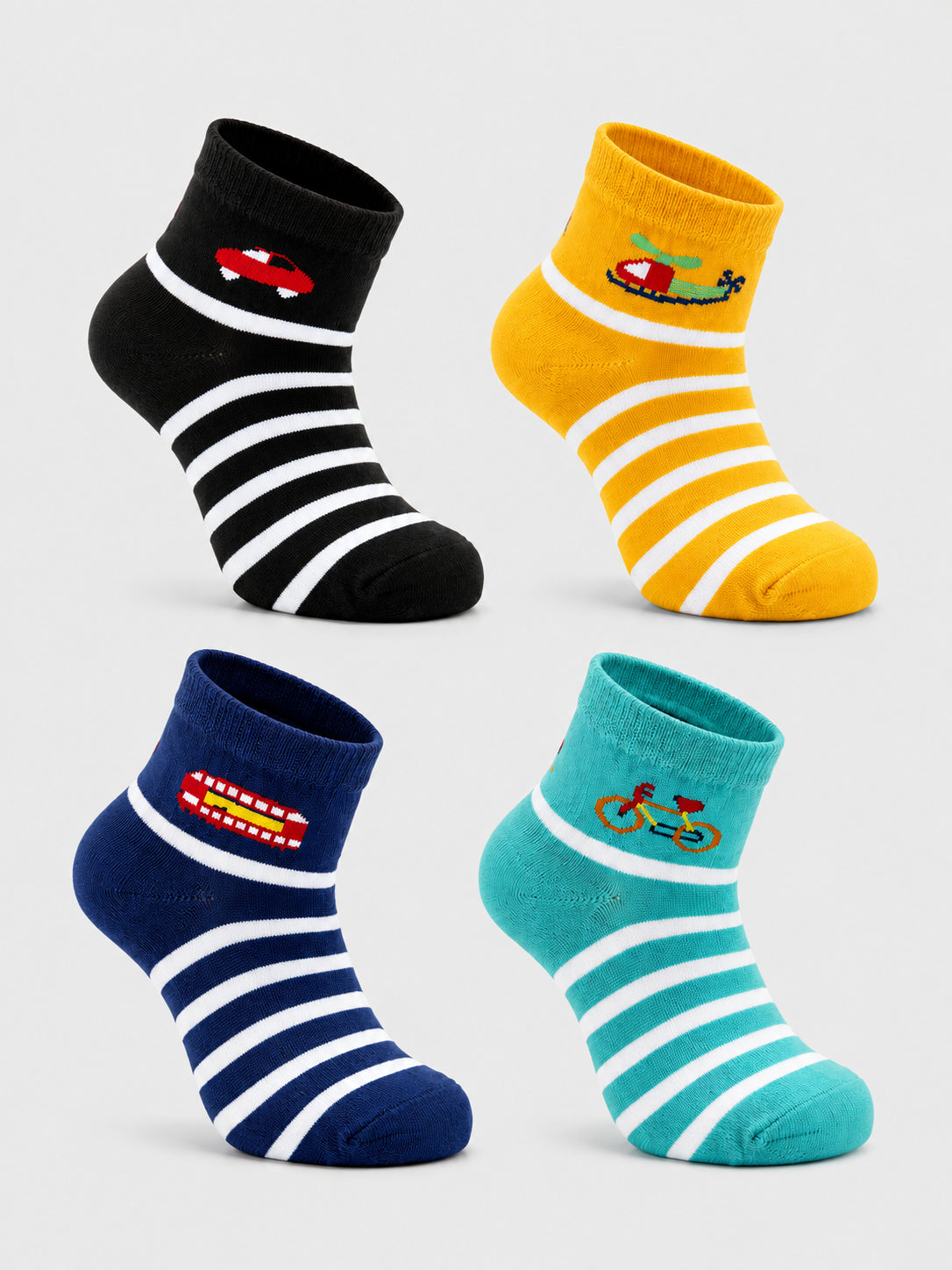 Babycare Boys Regular Wear Socks for Everyday Comfort, School Uniform Use and Practical Wardrobe Essentials - Pack of 4
