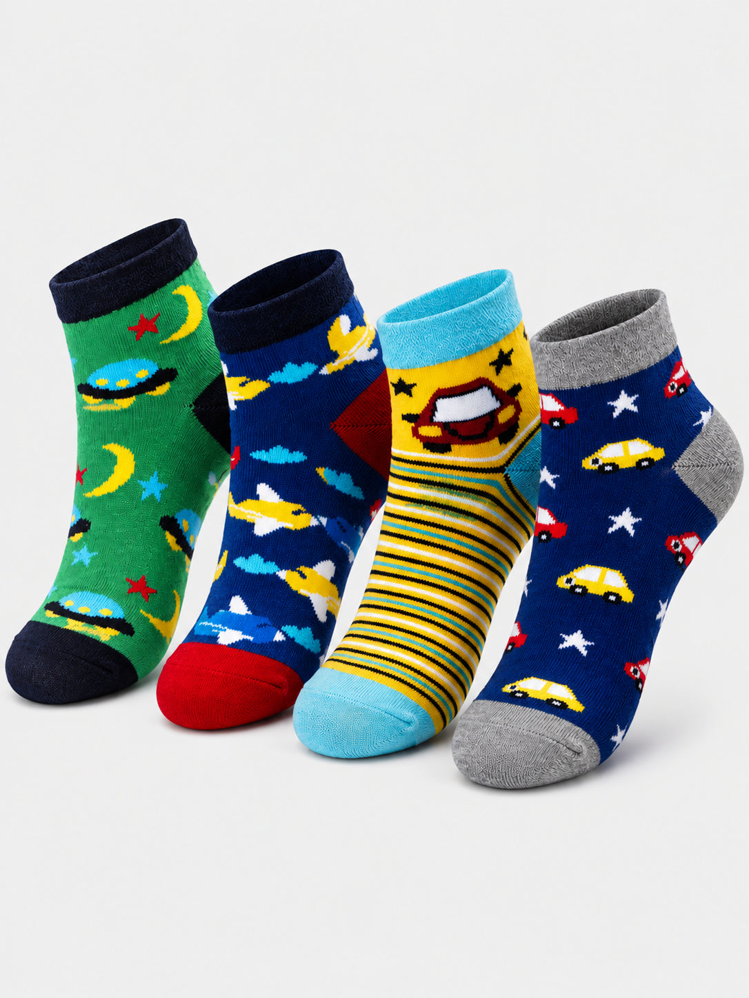 Babycare Boys Ankle Length Cotton Socks with Soft Stretchable Comfort, Antibacterial Finish and Moisture Wicking - Pack of 4