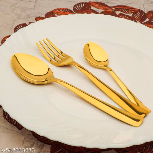 Stainless Steel Golden Spoon & Fork Set – PVD Gold Flatware for Home & Kitchen Pack of 12
