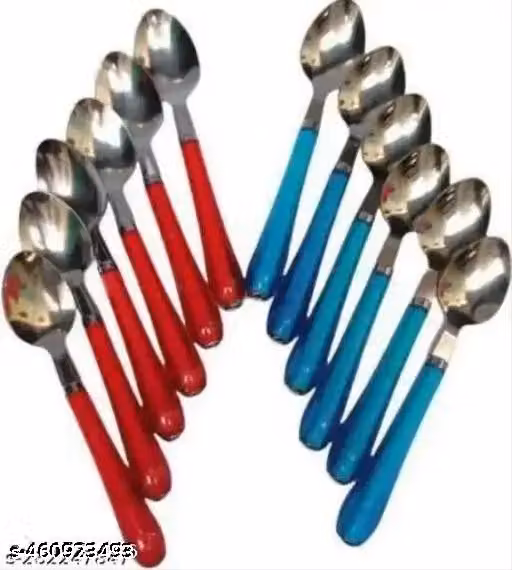 Stainless Steel Dinner Spoons with Coloured Plastic Handles – Stylish Table Spoon Set Pack of 6
