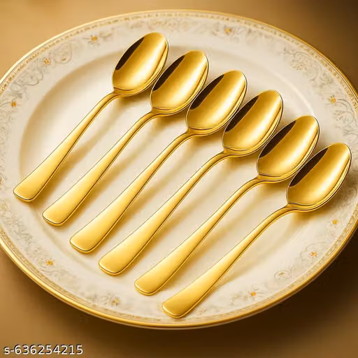 Stainless Steel PVD Gold Spoon Set – 16 cm Golden Dinner Spoons Pack of 6