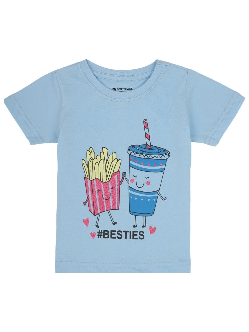 Bodycare Baby Girls Printed T-Shirt Round Neck Half Sleeves Casual Wear Top for Playtime, Travel and Everyday Outfits