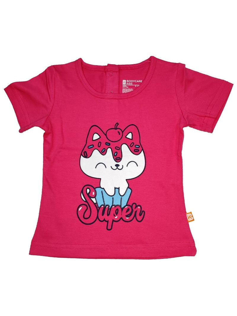 Bodycare Baby Girls Cotton Round Neck Half Sleeve T-Shirt for Casual Dressing, Lounge Wear and Everyday Comfort - Pack of 1