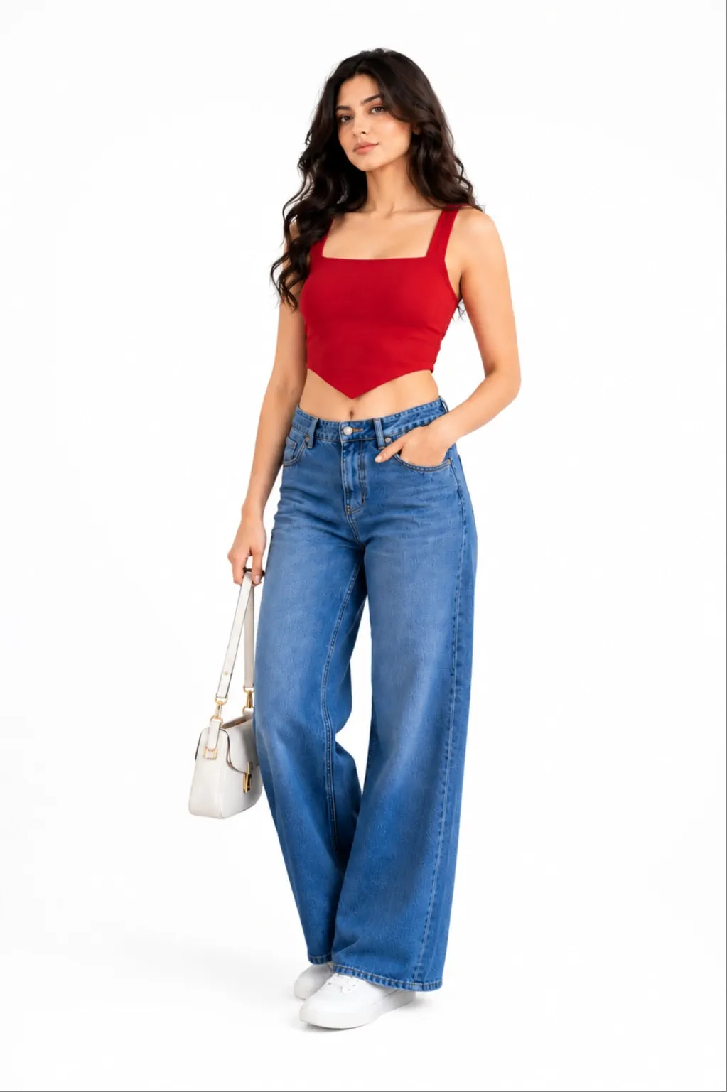 Women’s Red Ribbed Square Neck Crop Top – Stylish Sleeveless Casual Wear