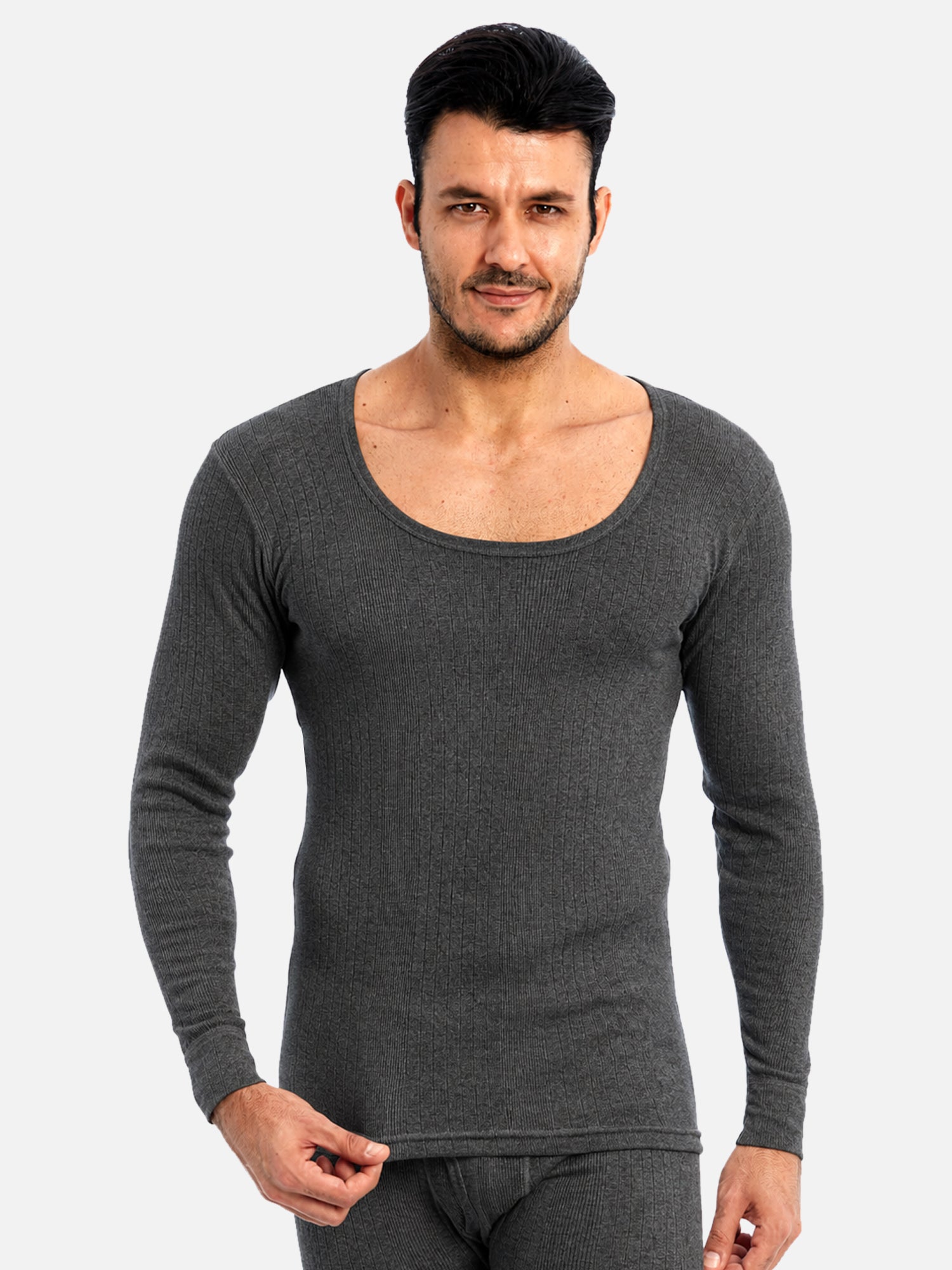 Bodycare Men Variegated Rib Thermal Top – Round Neck, Full Sleeves, Long Length, Pack of 1