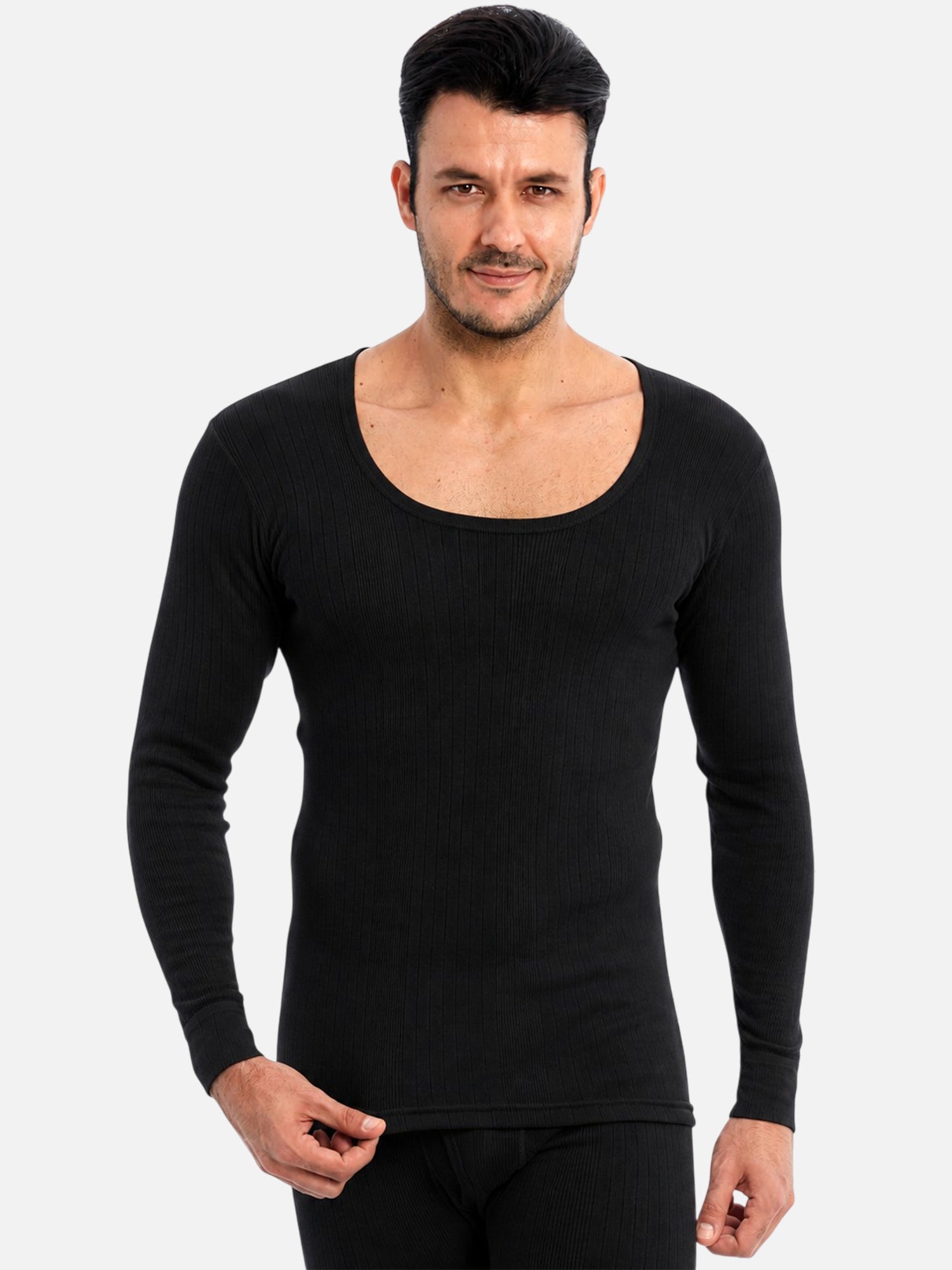 Bodycare Men Variegated Rib Thermal Top – Round Neck, Full Sleeves, Long Length, Pack of 1