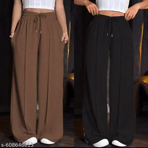 Women’s Wide Leg Relaxed Fit Cotton Blend Track Pants – Pack of 2