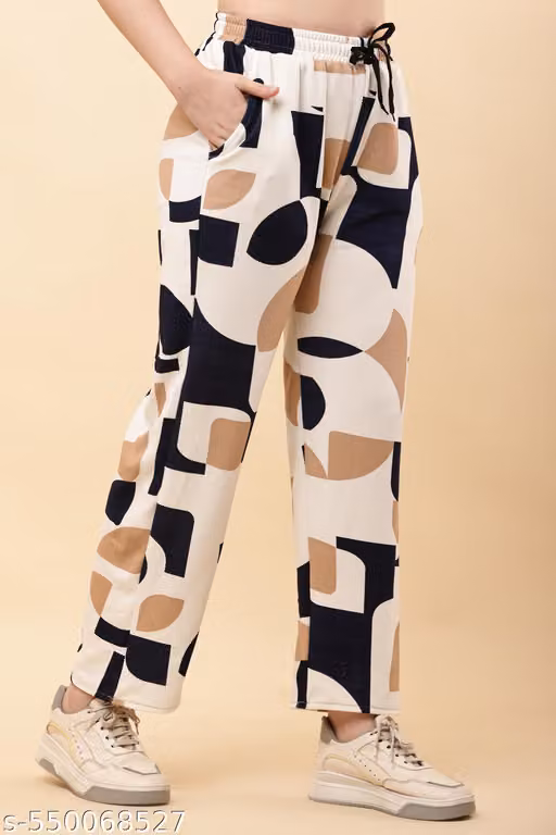 Women’s Fancy Cotton Blend Straight Fit Trousers