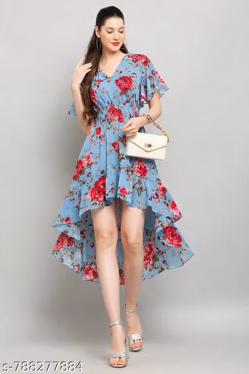 Women’s Floral Printed Georgette Fit & Flare Midi Dress