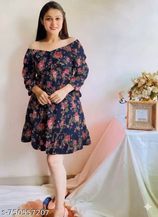 Women’s Floral Printed Georgette Midi Dress – Short Sleeves