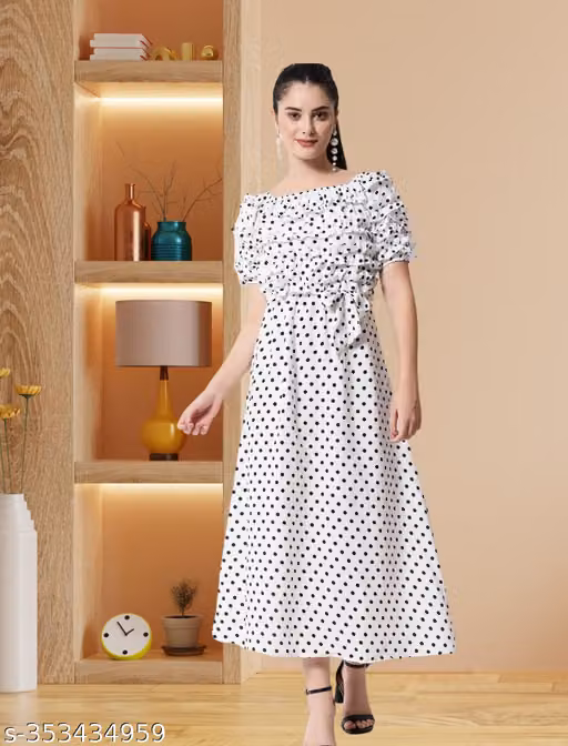 Women’s Printed Crepe Maxi Dress – Short Sleeves