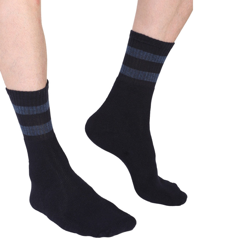 Bodycare Men Super Soft Crew Socks – Cotton Nylon Spandex, Striped, Breathable, All Season