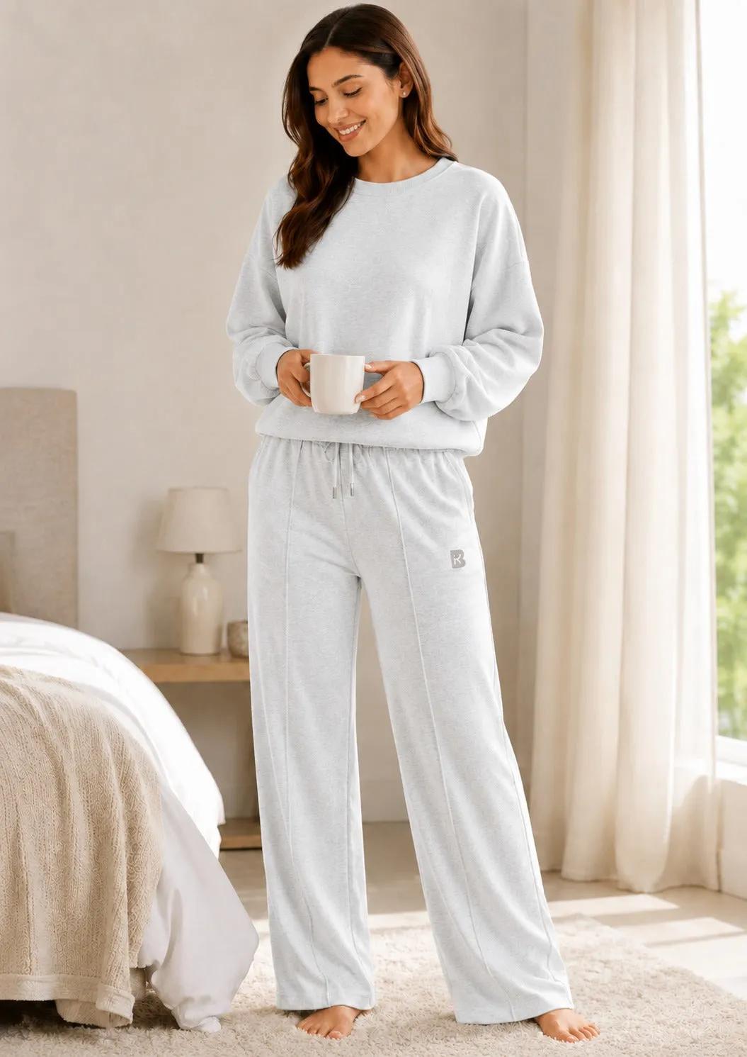 Bodycare Women’s French Terry Round Neck Sweatshirt Wide-Leg Co-Ord Set