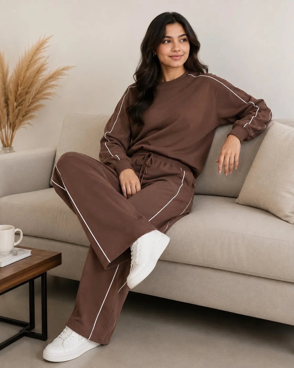 Bodycare Women’s Fleece Round Neck Sweatshirt Wide-Leg Co-Ord Set