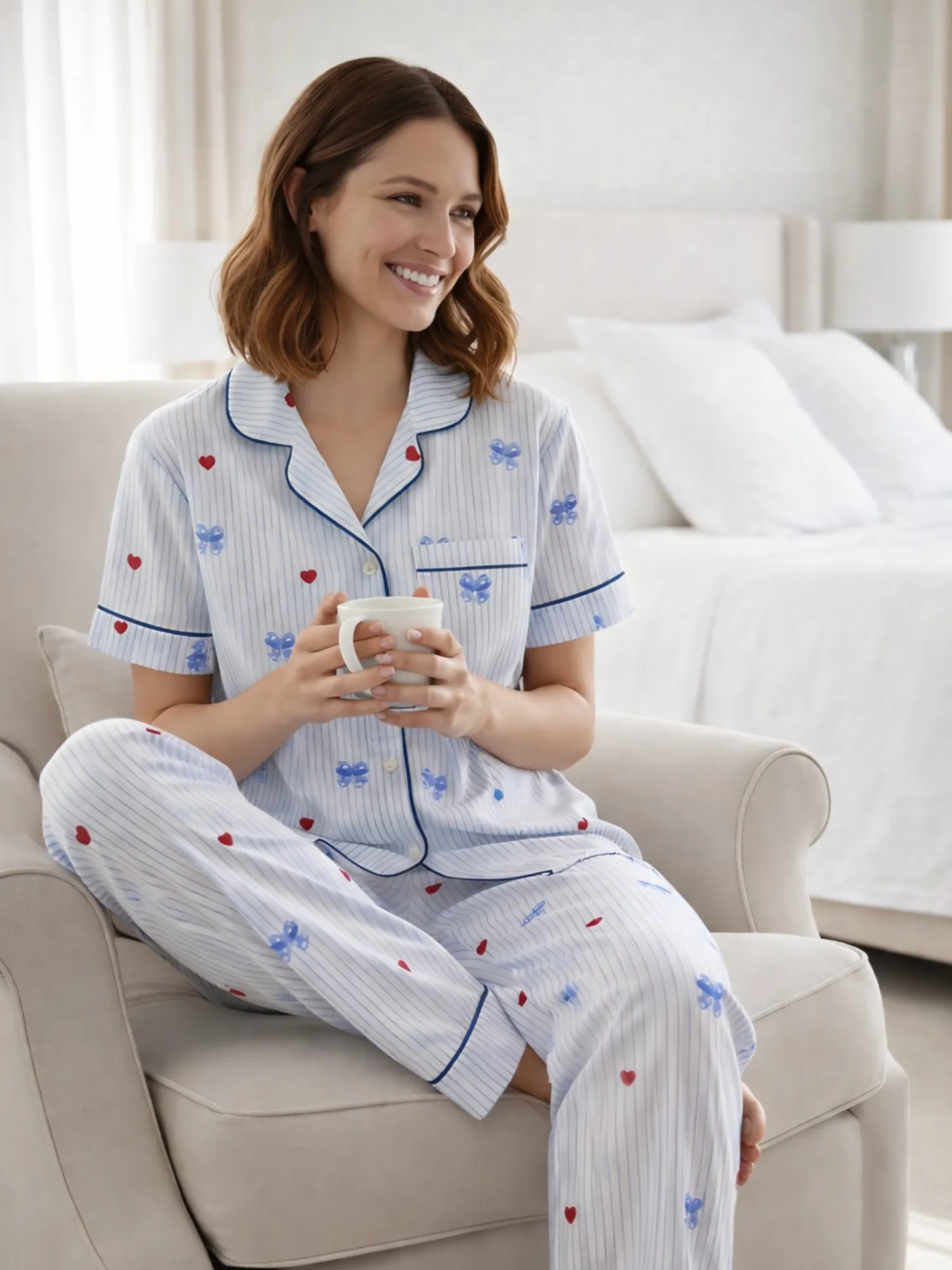Bodycare Women’s Cotton Spandex Bow Heart Print Night Suit