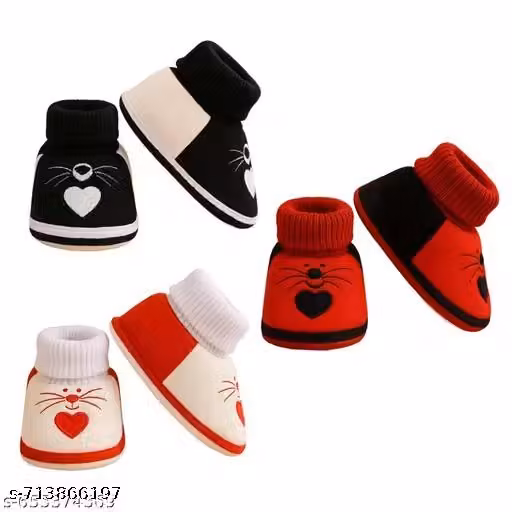 Sunshine Infant Wear Cotton Baby Booties Printed EVA Sole Pack of 3
