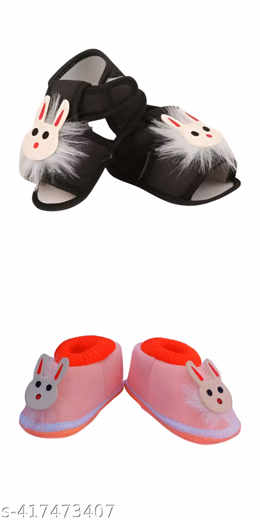 Sunshine Infant Wear Cotton Baby Booties Solid Velcro EVA Sole Pack of 2