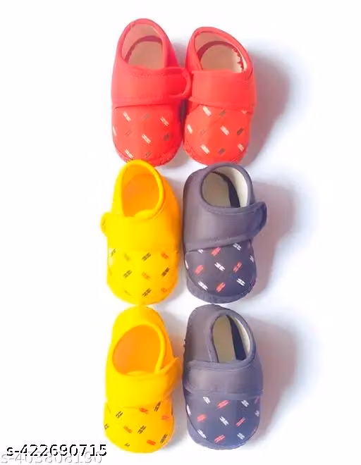 Suntushti Infant Wear Cotton Baby Booties Printed Velcro EVA Sole Pack of 3