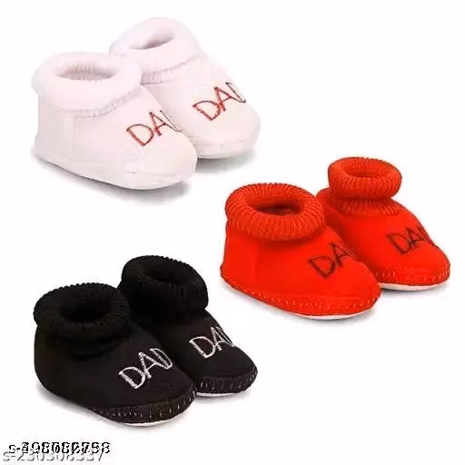Suntushti Infant Wear Cotton Baby Booties Solid Slip-On EVA Sole Pack of 3