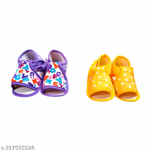 Sunshine Infant Wear Cotton Baby Booties Printed Slip-On EVA Sole Pack of 2