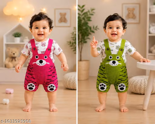 Baby Boys & Girls Cotton Animal Print Dungaree Set Pack of 2