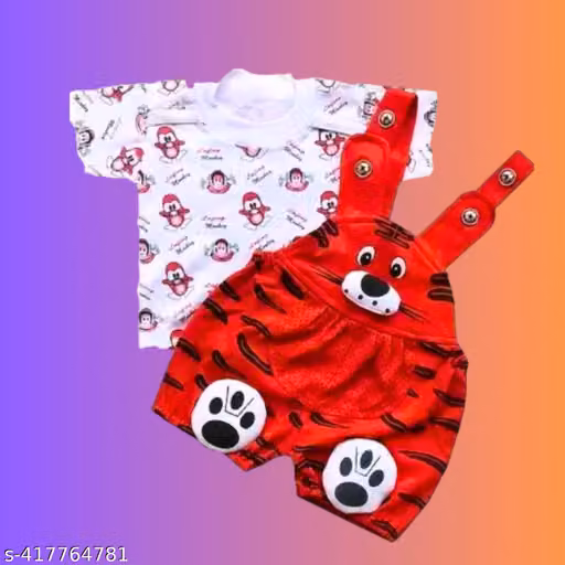 Kids Cotton Blend Tiger Print Short Sleeve Dungaree Set