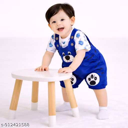 Baby Girls Cotton Printed T-Shirt Dungaree Romper Set