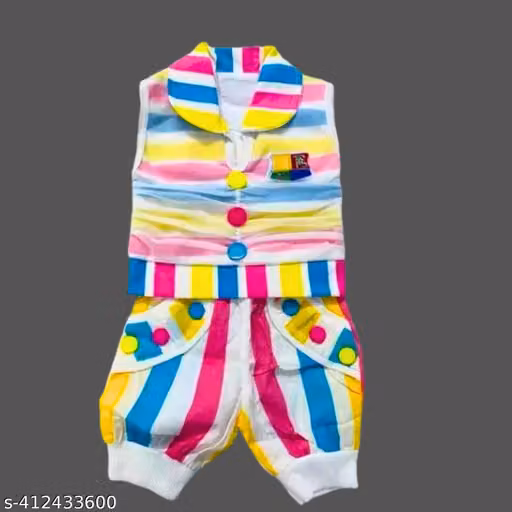 Baby Boys & Girls Cotton Striped Sleeveless Top and Bottom Set