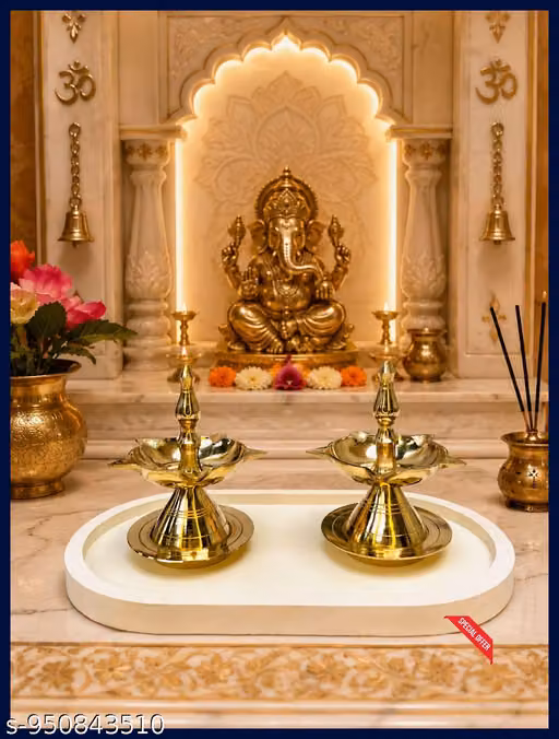 South Indian Brass Kuthu Vilakku Deepam Antique Finish Set of 2