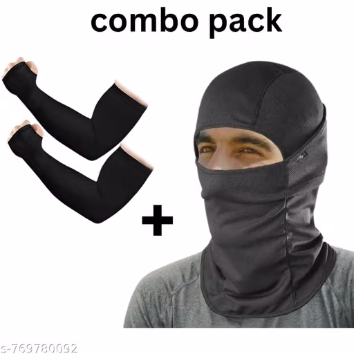 Fratte Balaclava Helmet Mask with Stretchable Arm Sleeves Combo for Bike Riding