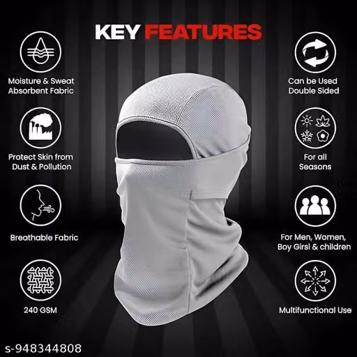 Fratte Grey Bike Riding Face Mask for Dust Sun & Wind Protection