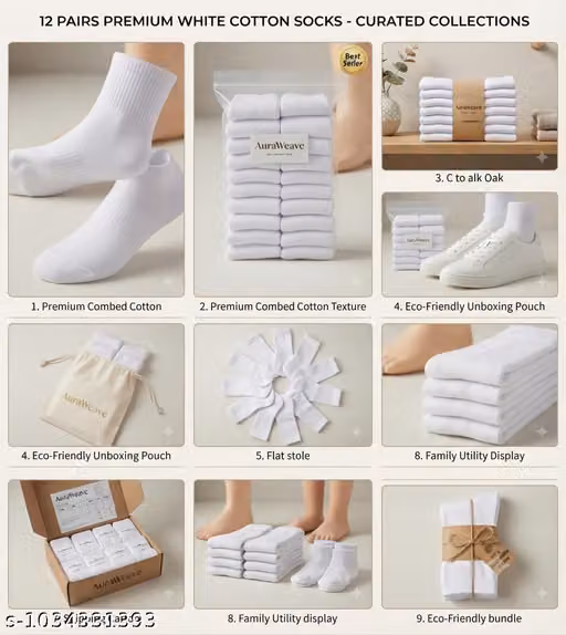 Uday Plus Kids' Cotton Blend School Socks – Plain White Pack of 12
