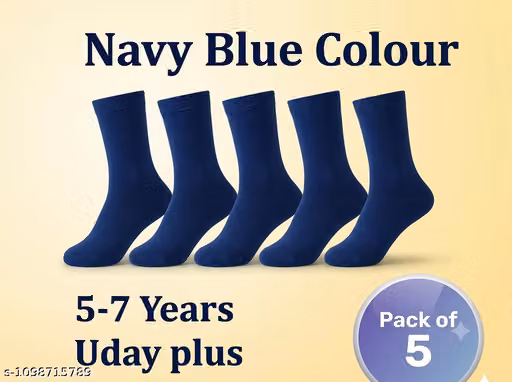Uday Plus Kids' Cotton School Socks – Navy Blue Pack of 5
