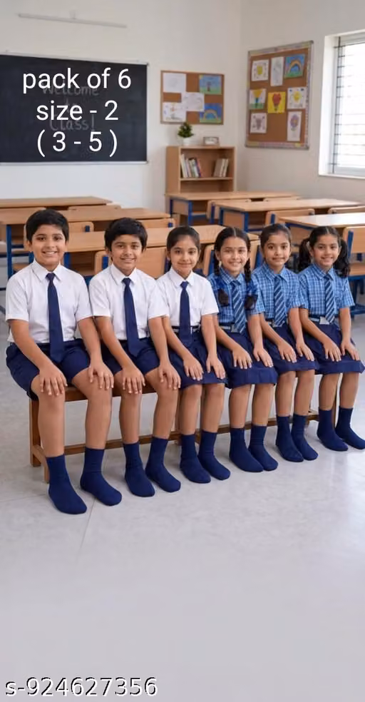 Uday Plus Kids' Navy Blue Cotton School Socks – Soft Ankle Length Pack of 6
