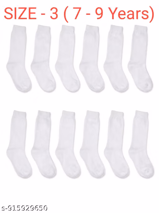 Kids' Premium Polyester School Socks – White Durable Pack of 12