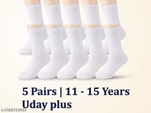 Uday Plus Kids' White Cotton School Socks – Soft Ankle Length Pack of 5
