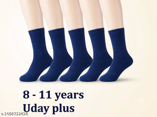 Uday Plus Kids' Navy Blue Cotton School Socks – Soft Ankle Length Pack of 5