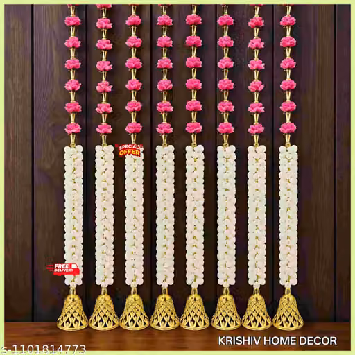 Handmade Mogra Bell Fluffy Artificial Creeper Garland, 2.5 Feet, Pack of 4