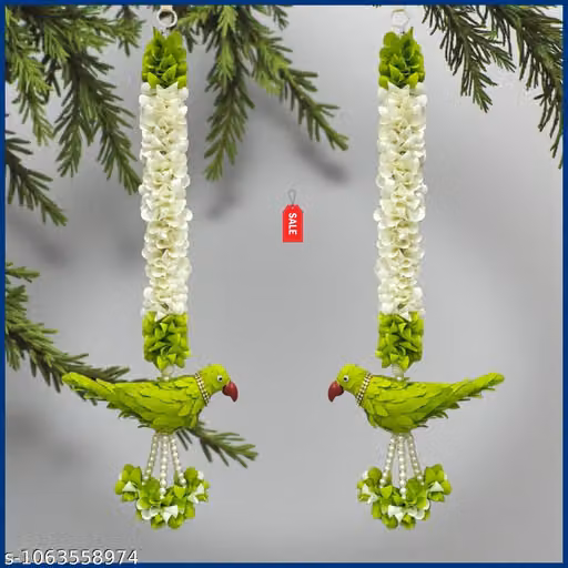 Artificial Flower Parrot Ladi Door Hanging for Home & Temple Decor, Pack of 2