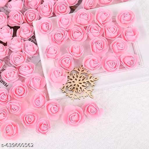 Artificial Pink Foam Rose Flower Heads for Pooja & Decoration, Pack of 50