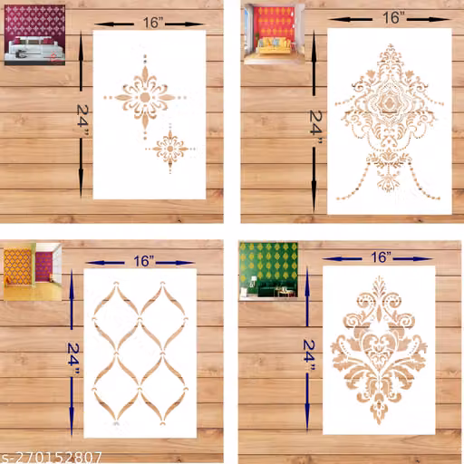Wall Stencil 16 x 24 Inch Reusable Pattern Art DIY Design – Pack of 4