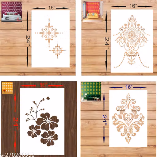 Wall Stencil 16 x 24 Inch Reusable Modern Pattern DIY Stencil – Pack of 4