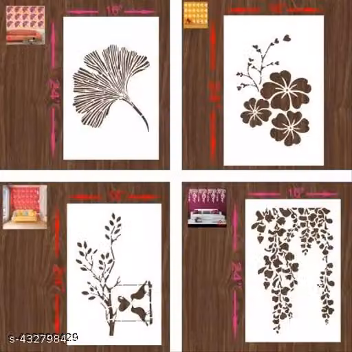 Wall Stencil 16 x 24 Inch Reusable Home Decor Art Design – Pack of 4