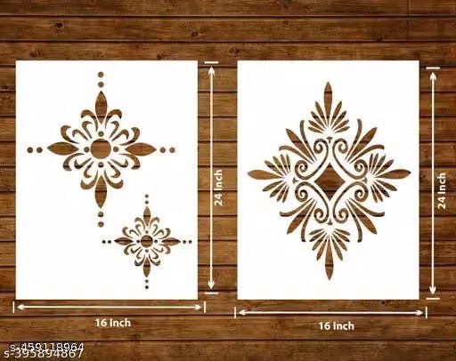 Wall Stencil 16 x 24 Inch Reusable Modern Decorative Design – Pack of 2