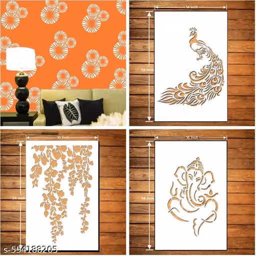 Wall Stencil 16 x 24 Inch Reusable Creative Modern Art Pattern – Pack of 4