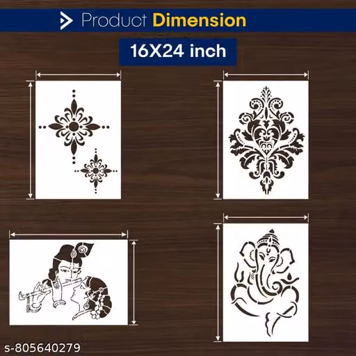 Wall Stencil 16 x 24 Inch Reusable Decorative DIY Painting Design – Pack of 4